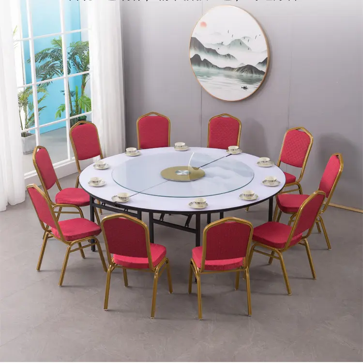 Customized Hotel Banquet Folding Table 10 People PVC Round Table, Solid Wood Meeting Wedding Table
