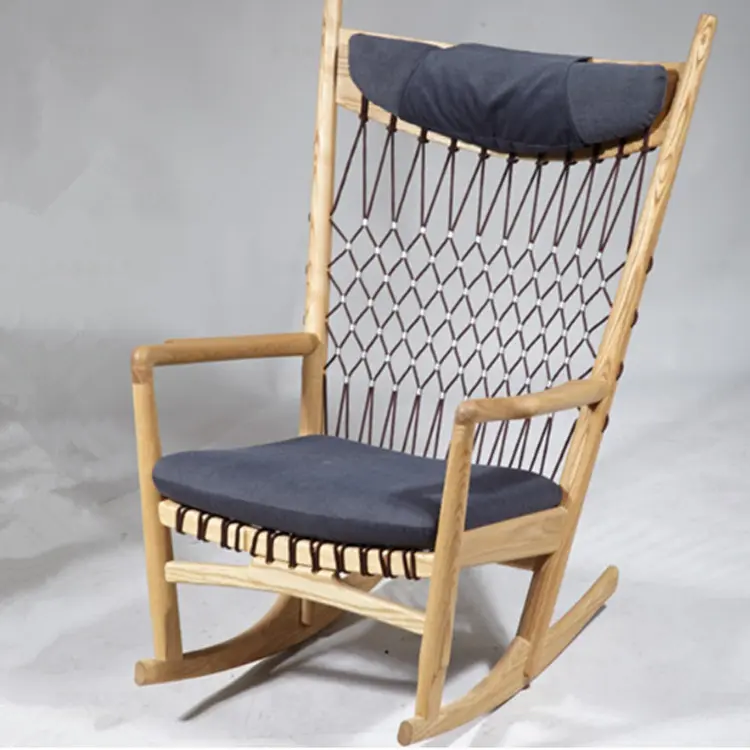Customized  Living room Furniture Hans J Wegner's Rocking Chair New Fabric Woven Rope Solid Wood Leisure Rocking Chair