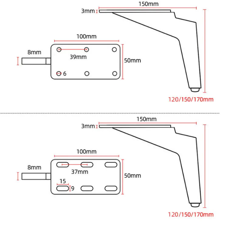 Customized Black Thickened Sofa Metal Support Feet Tea Table Adjusting Feet 7-shaped Sickle Furniture Hardware Feet