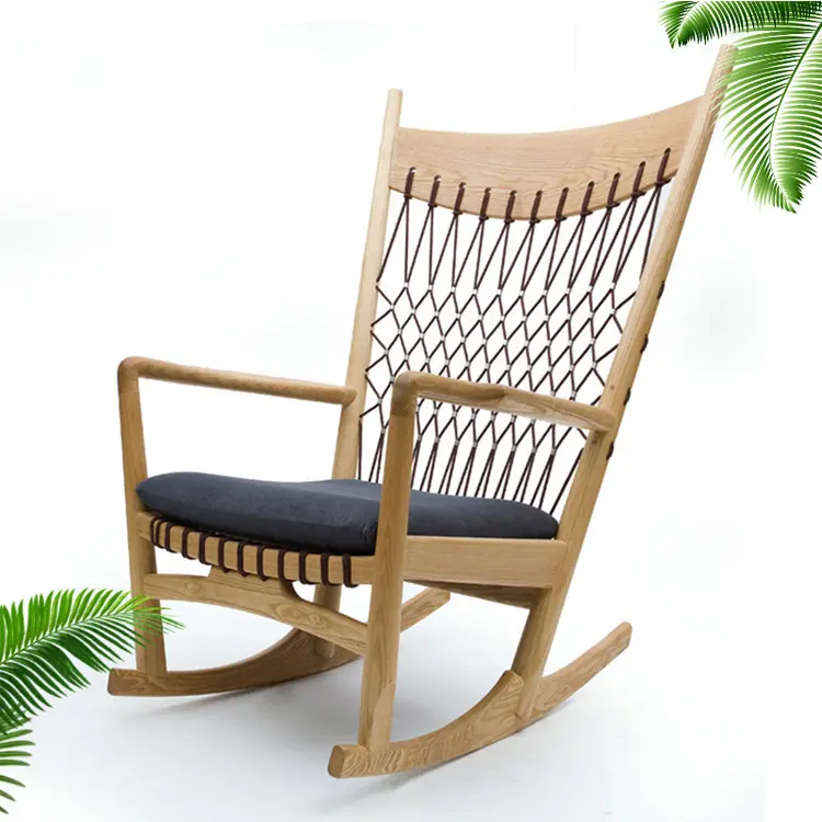 Customized  Living room Furniture Hans J Wegner's Rocking Chair New Fabric Woven Rope Solid Wood Leisure Rocking Chair