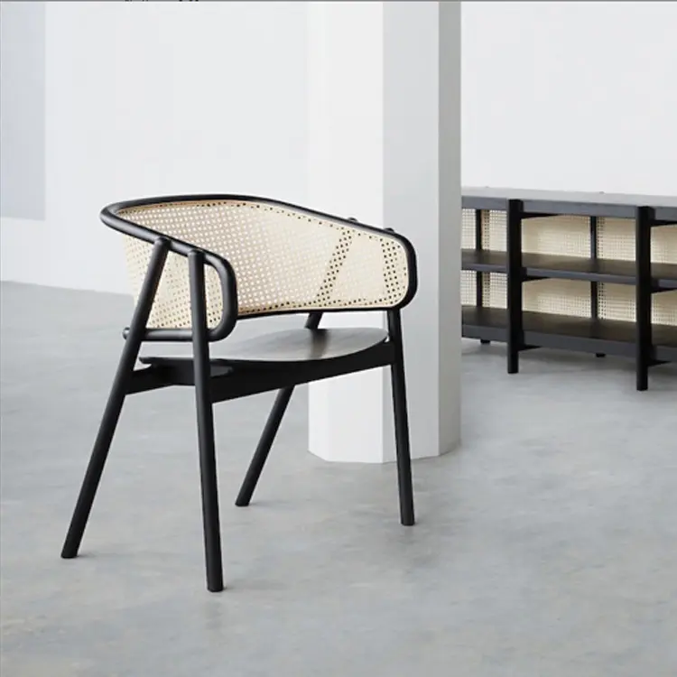 Customized Scandinavian Rattan Dining Chair Solid Wood Armchair Casual Designer Single Chair Household Book Chair