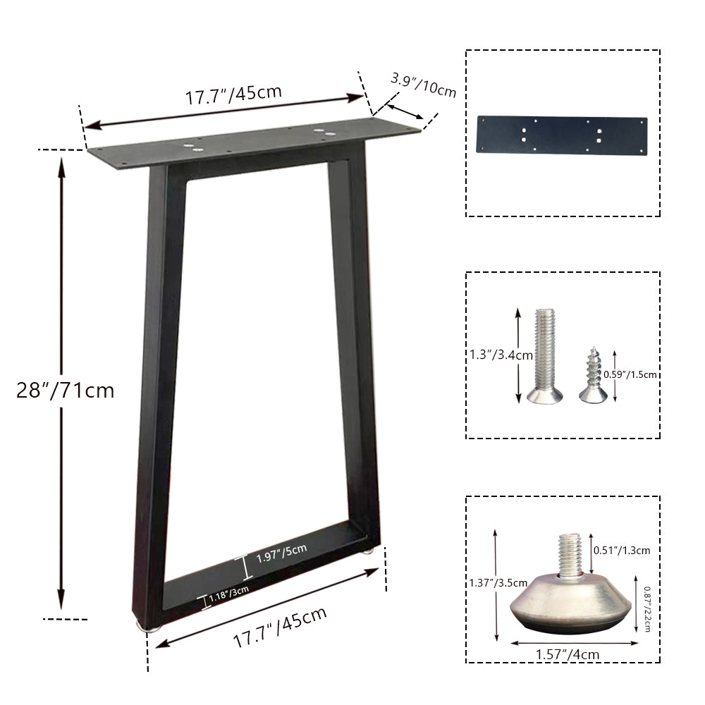 QLLY Trapezoid Metal Table Legs, Home Office Desk Legs, Furniture Leg Set, Set of 2